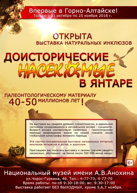 Национальный музей им. А.В. Анохина  приглашает на выставку «Доисторические насекомые в янтаре»